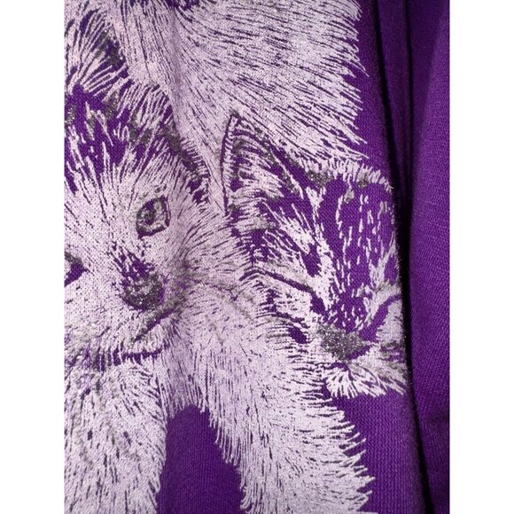 Oversized XXL vintage all over graphic Purple Cat Print Sweatshirt glitter - Picture 4 of 7
